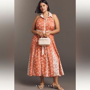 NWT Anthropologie Maeve Halter Open-Back Godet Midi Shirt Dress Sz XL